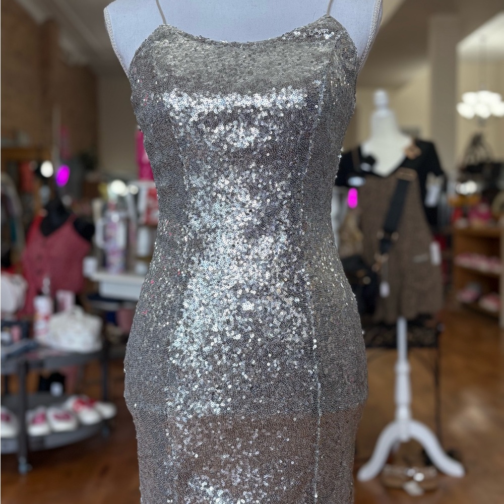 Lulu's Silver Sequin Mini Dress